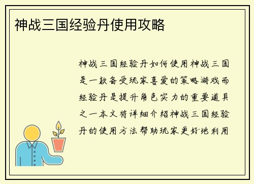 神战三国经验丹使用攻略